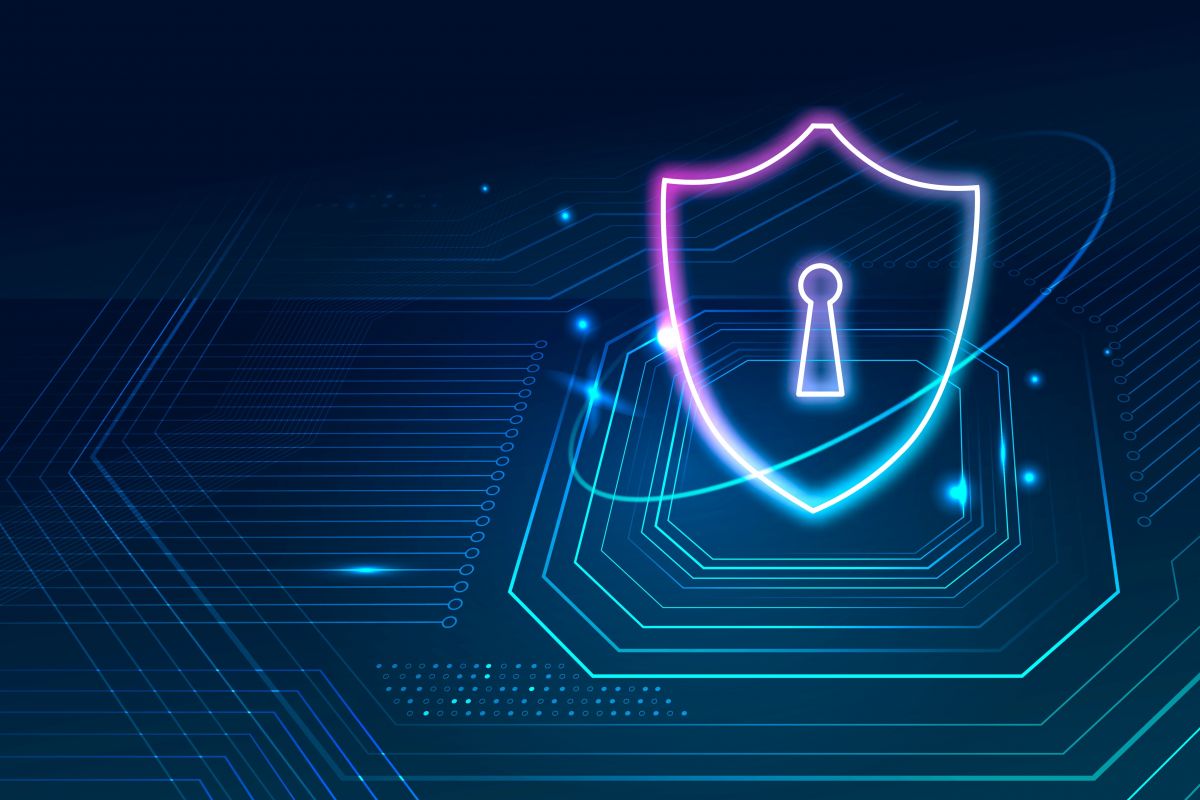 Illustration of modern data security technology protecting enterprise networks and sensitive information